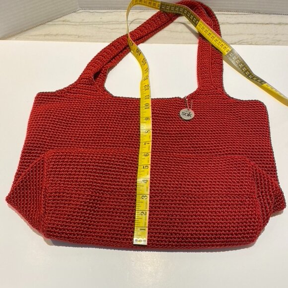 Le Sak Red Large Tote Crochet 2 handles Classic Casual - Picture 6 of 9